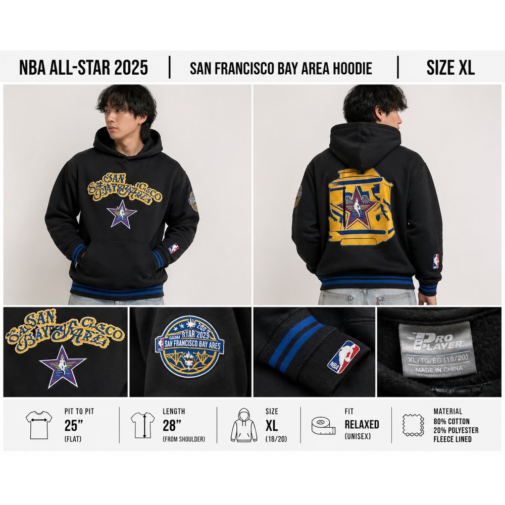 Pro‎ Standard NBA All-Star 2025 San Francisco Bay Area Hoodie Black XL 18/20